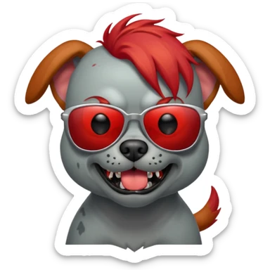 Zombie dog with red hair and sun glasses face sticker