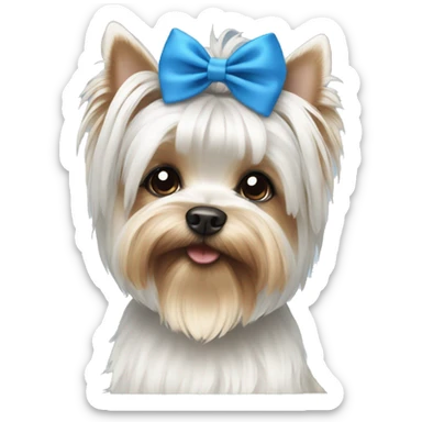 White yorkie with blue bow  sticker