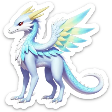 Colorful scaly flurry iridescent shiny bioluminescent translucent luminescent neon pastel bright pale Latias-Sergal-Vernid-Lombax-Renamon-Zeraora-Bastet-Fakémon-hybrid-fusion-creature, full body sticker