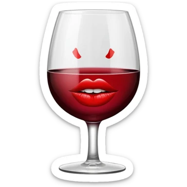 wine glass half full of red wine with a lipstick kiss print on the rim sticker