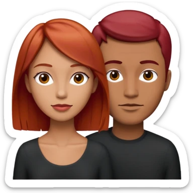 Mujer flaca con cabello mediano color rojo color de piel media, hombre de color medio moreno con cabello color negro, flaco sticker