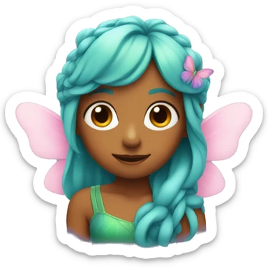 Fairy with pink,blue and green hair with orange wings sticker