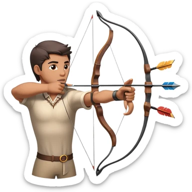 An archer drawing a bow and aiming an arrow at a target, with perfect focus and precision. The target is visible in the background, featuring concentric rings. The scene captures the concentration and skill involved in archery, emphasizing the elegance and accuracy of the sport. sticker