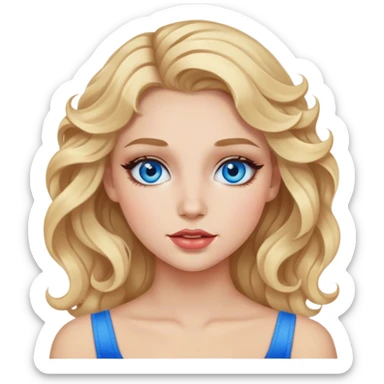 Blonde hair, wavy hair, blue eyes, makeup, not skinny, girl sticker