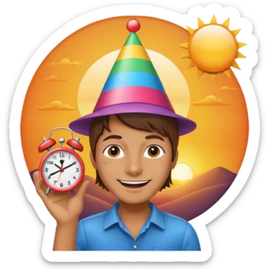 party face, alarm clock, sunset sticker
