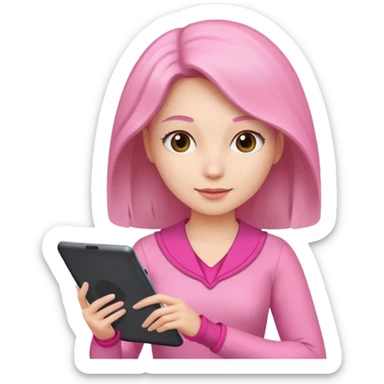 woman with pink costume with tablet sticker