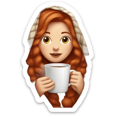 Pretty redhead woman wrapped in a blanket drinking hot chocolate sticker