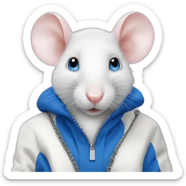 white rat with blue eyes wearing balenciaga sticker
