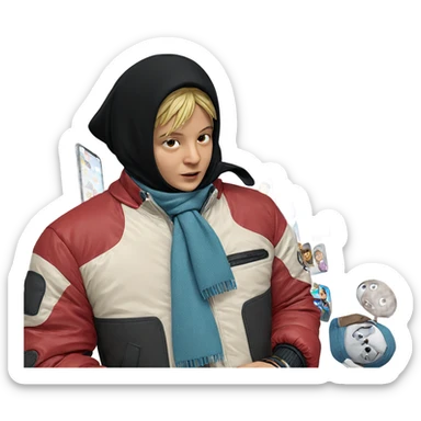 boy in jacket with scarf sticker
