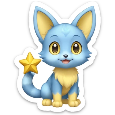 Shinx, round ears, yellow star on tail, full body, big eyes, hapy sticker