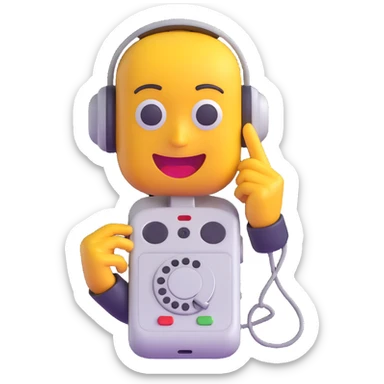 emoji character with a classic phone pressed to its ear, listening sticker