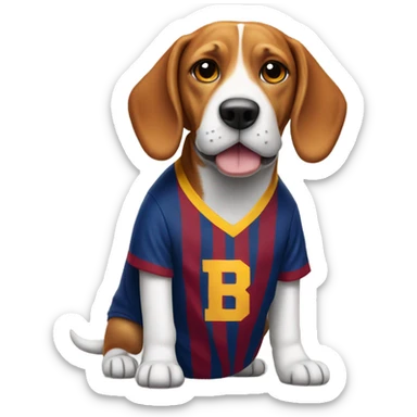 Beagle wearing a Barcelona jersey sticker