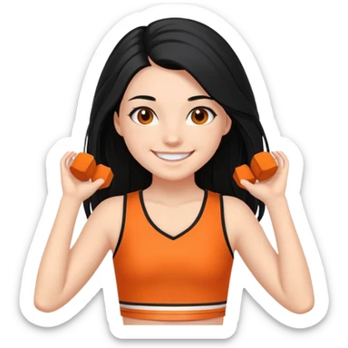 - Nữ
- 15 tuổi
- Da trắng
- Tóc dài, đen
- cười mỉm, mặt nhỏ nhắn dài
- Mặc áo cổ vũ cam
- ảnh chân dung, không cần tay sticker