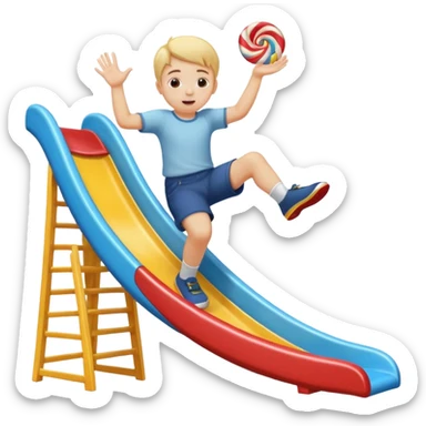 un niño blanco tirandose por un tobogan con dulces en las manos sticker