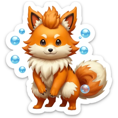 Flareon-Furret-Arcanine-Furfrou-fusion (full body) with bubbles and antennas and horns and tail sticker