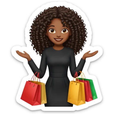 black girl with long hair and elegant outfit holding shopping bags  sticker