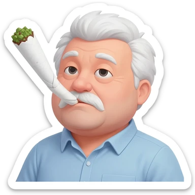Chubby goofy looking middle aged  white guy Smoking A SUPER HUGE white and green smoking doobie sticker
