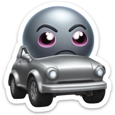 Metal cute Kirby bubble Gray ball driving on car wheels with mad eyebrows  sticker