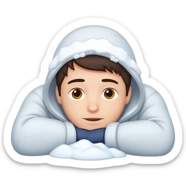 a man laying on snow and covered with snow sticker