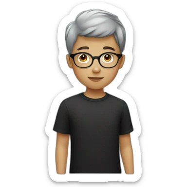 boy with fine circular glasses and short hair wearing a black shirt sticker