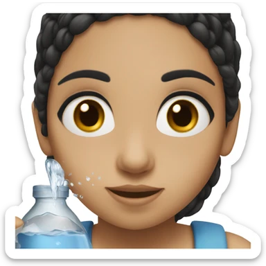 A girl with black hair and brown eyes drinking water  sticker