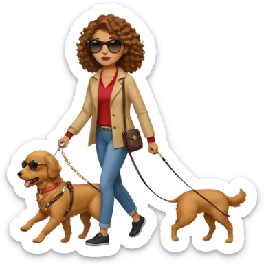 curly hair Woman walk with dog sticker