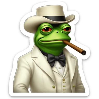 pepe the frog white jacket southern attire smoking cigar sticker