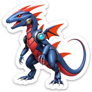 Shiny futuristic colorful Heliolisk-Salandit-Cyclizar-Genesect-Pokémon, full body sticker