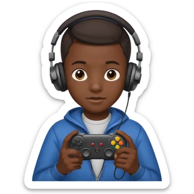 black kid with headphones holding game controller sticker