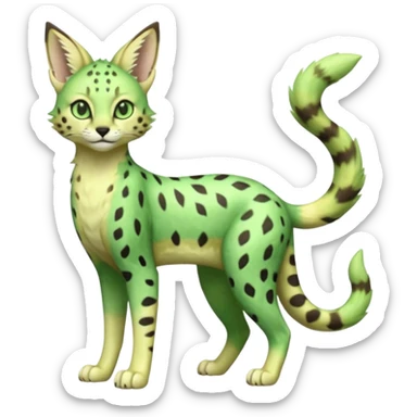 Epic complex detailed emerald-green pastel-lime-green dark-brown beige pastel realistic aesthetic-scenic-Fakémon-Sprigatito-Floragato-Meowscarada-Trico-Sergal-Serval-Vernid-creature (full body) sticker