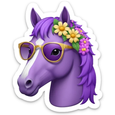 Purple horse wearing sunglasses and flowers on hair
 sticker