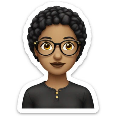 Teen girl with light skin black hair and round gold glasses sticker