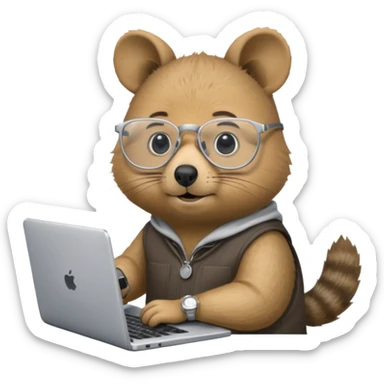 Quokka with silver-rimmed glasses working on a laptop sticker