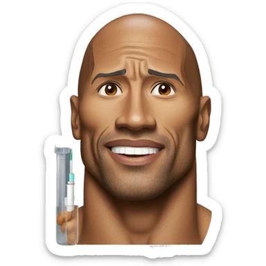 Dwayne Johnson with syringe sticker