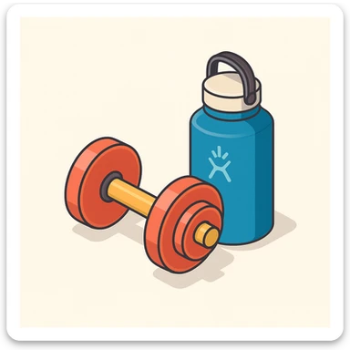 isometric 3d icon, gym weights and hydroflask, extra detail, no text sticker