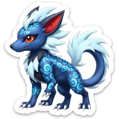 Colorful patterned esoteric shiny glowing scaly scary cool badass edgy Zorua-Absol-Salandit-fusion (full body) sticker