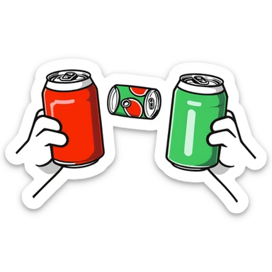 cartoon hands clinking soda cans sticker