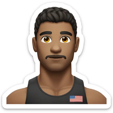 Dark brown hair and eyes and wrestler sticker