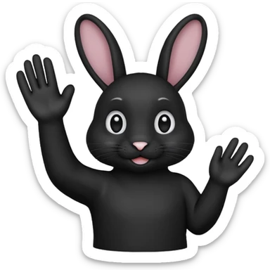 Emoji tete de Lapin noire qui fait bonjour de la main  sticker