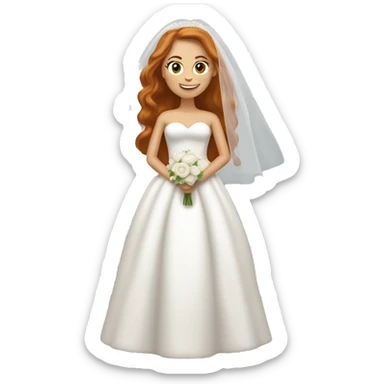 Tan White redhead girl in wedding dress no vail  sticker