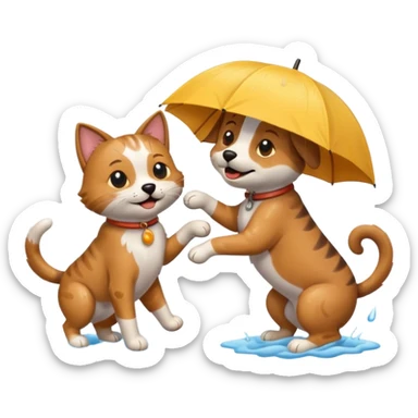 dog and cat playing in the rain sticker