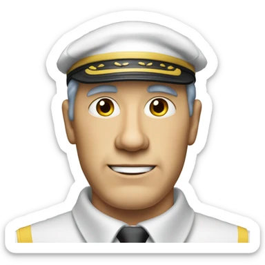 A middle-aged white man with short cap colored yellow, blue, red black hair wearing a black sailor outfit with a red tie , sticker