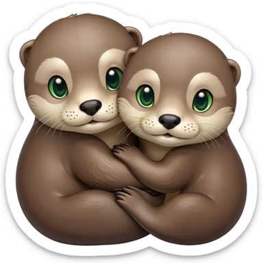 An otter with brown eyes and an otter with green eyes hugging  sticker