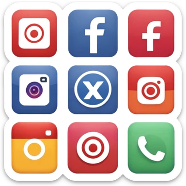 Socail media sauare emoji style icons 
Creat the quadrant with the logos of F.B, X, Trustpilot, Instagram, Youtube, Linkedineach icon is ther only ones, asme size, only icons of the social media that I mentioned only 6 icons sticker