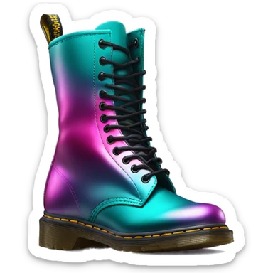Hyper Realistic isolated side view of a pair of metallic teal and metallic magenta ombre Dr.Martens Boots sticker