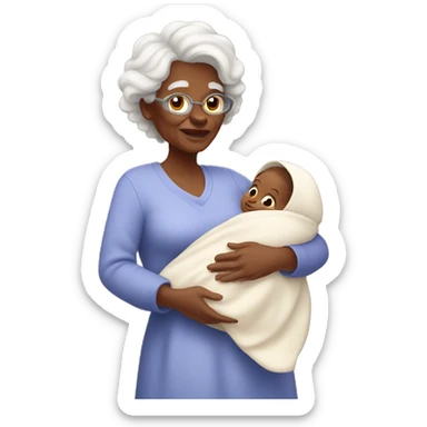 white grandma with long brown hair; holding little baby girl  sticker
