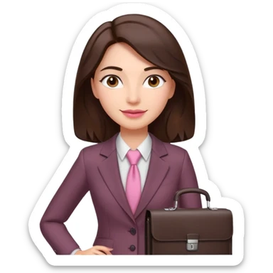 Roupas de CEO empresária Tom de pele: clara com fundo rosado
Cabelos: longos, castanho escuro, levemente ondulados
Sobrancelhas: bem definidas e cheias
Olhos: castanhos claros (podem ser destacados com brilho)
Traços marcantes: lábios cheios e sorriso suave  sticker