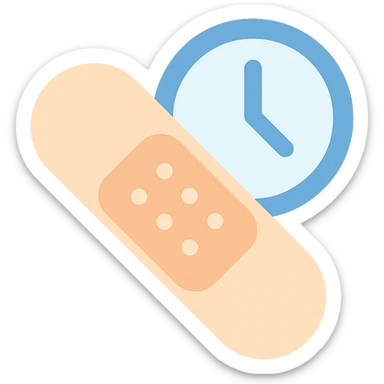 color filled icon for chronic illness, bandage and a clock intertwined sticker