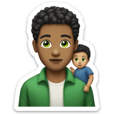 Lightskin guy with green eyes holding a baby with short dark hair and one cigarette  sticker