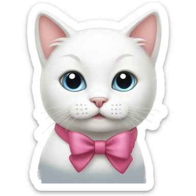 Create a cute white cat with a bow sticker
